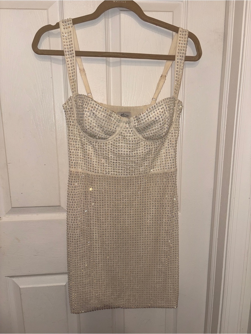 Oh Polly Cream Crystal-Embellished Mini Dress